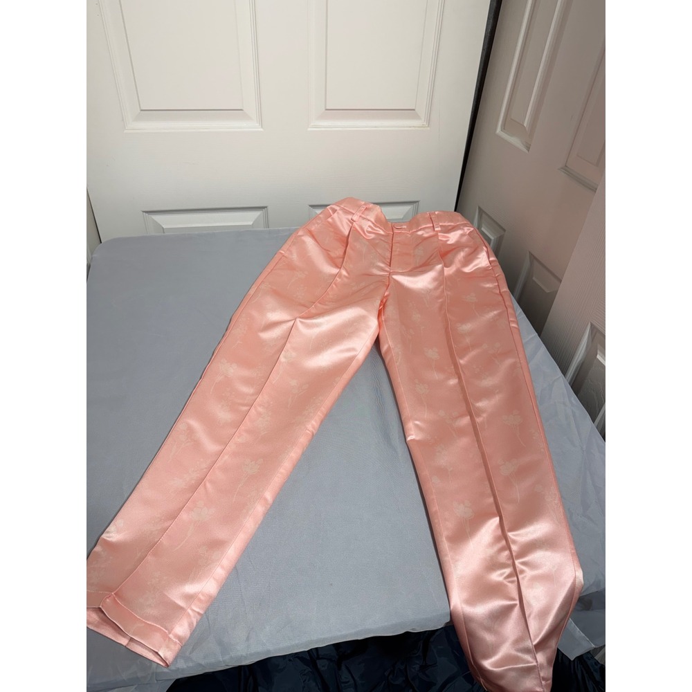 TS Couture Peach Pink Satin Floral Jacquard 2 Piece Pant Suit Set Womens 10 NEW - Picture 11 of 16